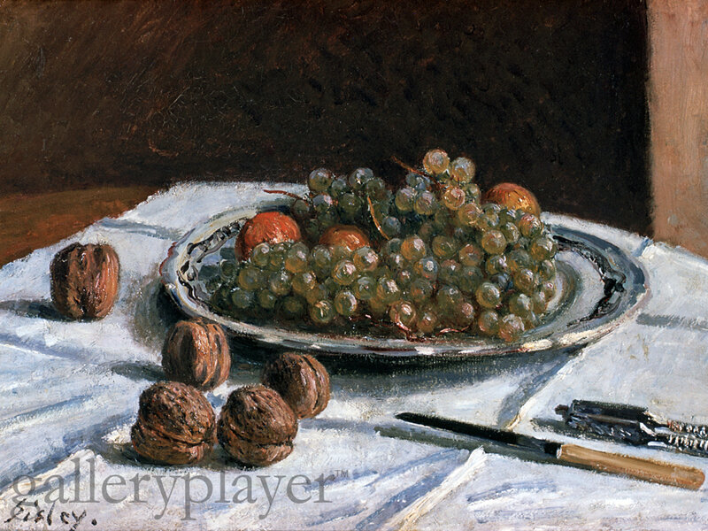 Grapes and Walnuts on Table