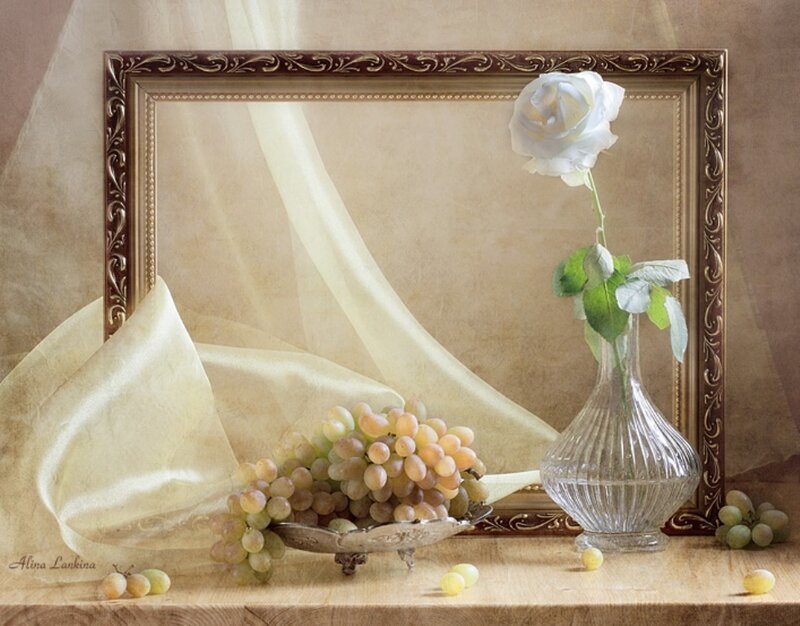 Grapes and White Rose