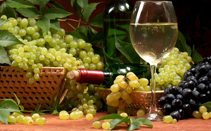 grapes and white wine still life