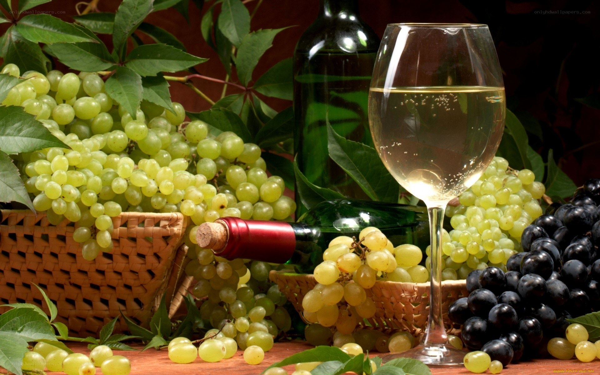 grapes and white wine
