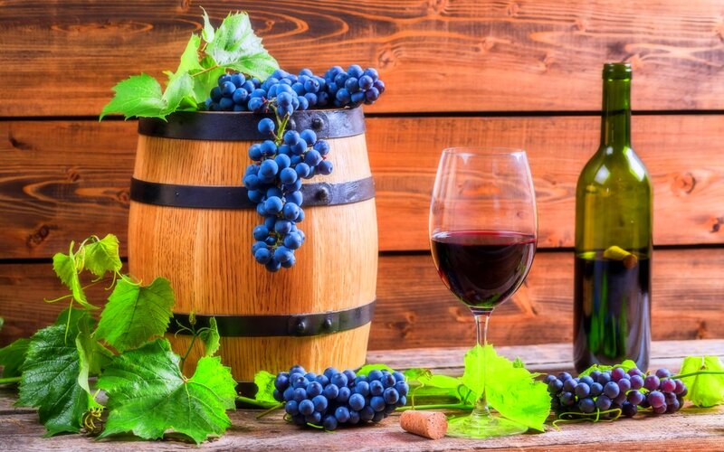 Grapes and Wine Barrel