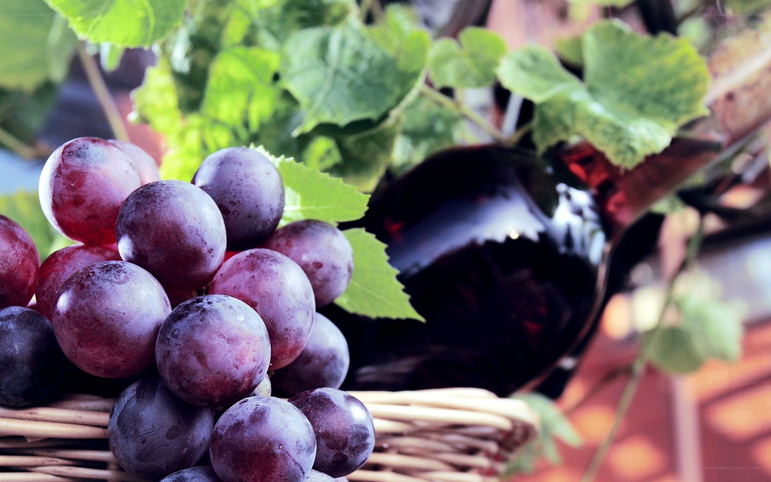 grapes and wine bottle