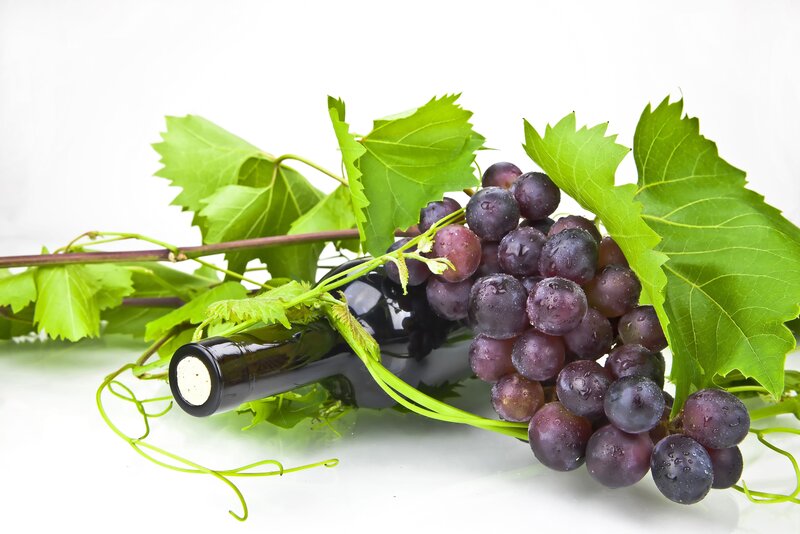 grapes and wine bottle