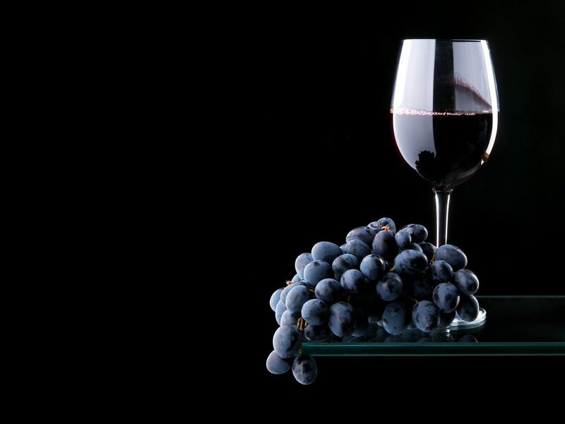 Grapes and Wine Glass — Black, Dramatic