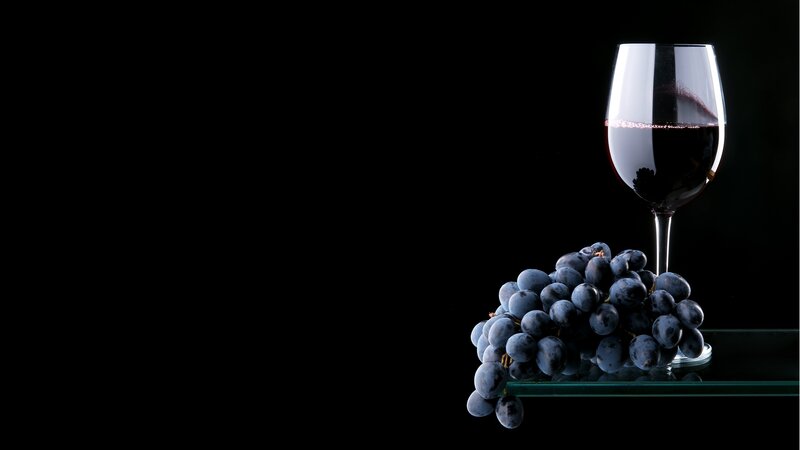 Grapes and Wine Glass — Black