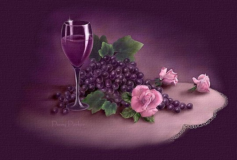 Grapes and Wine Glass — Purple