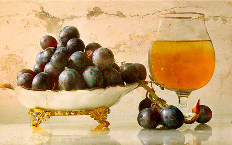 Grapes and Wine Glass — White
