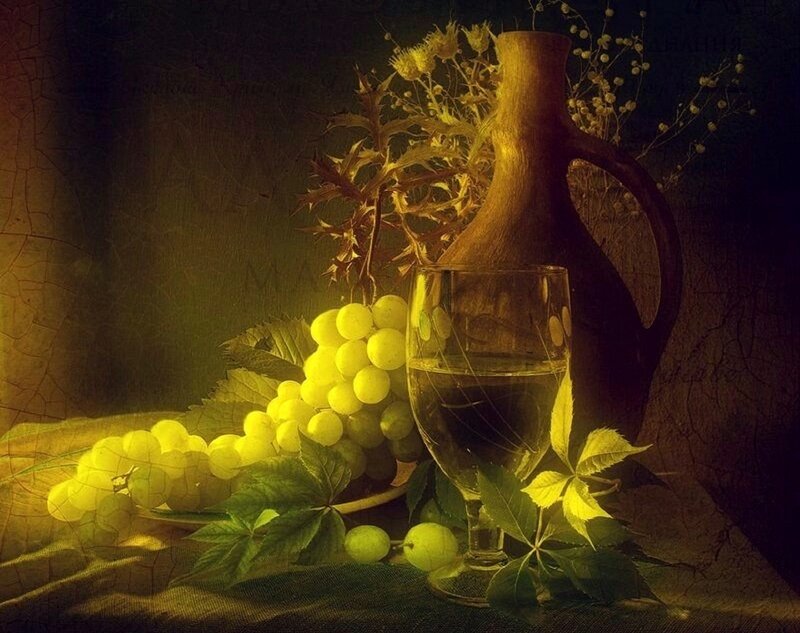 Grapes and Wine Glass — Yellow