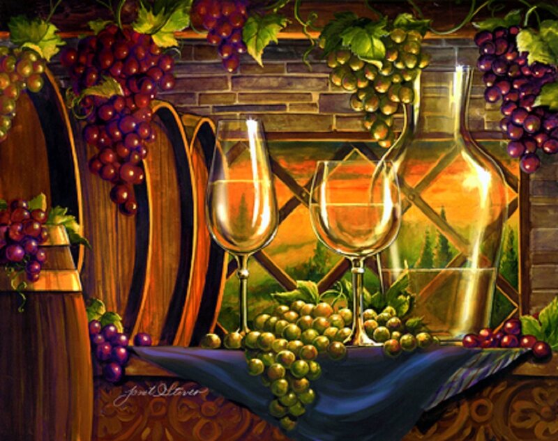 Grapes and Wine Glasses — Blue, Serene
