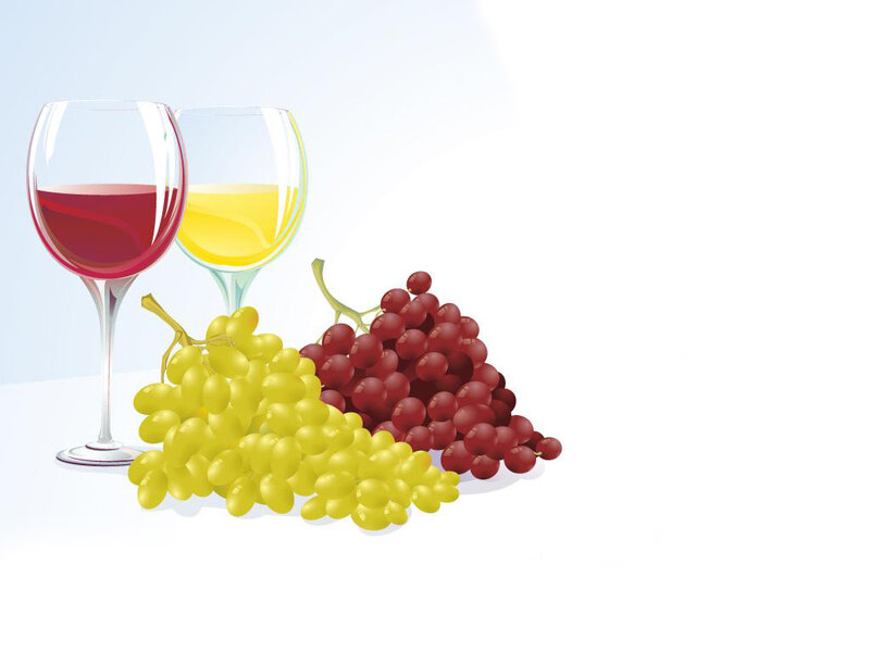 Grapes and Wine Glasses — White
