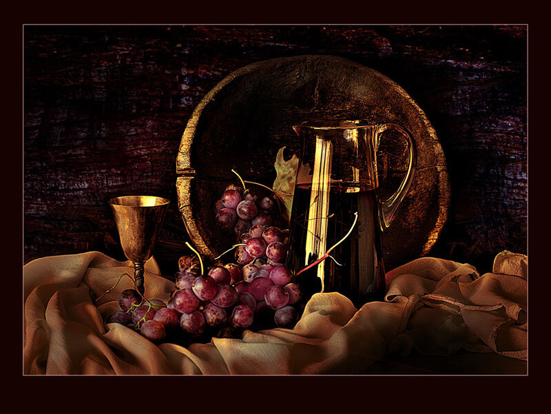 Grapes and Wine Pitcher