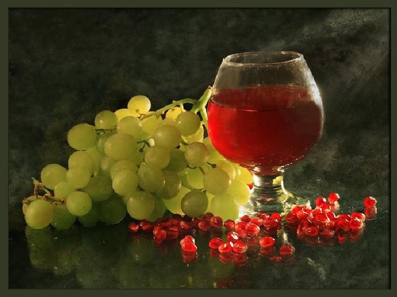 grapes and wine still life