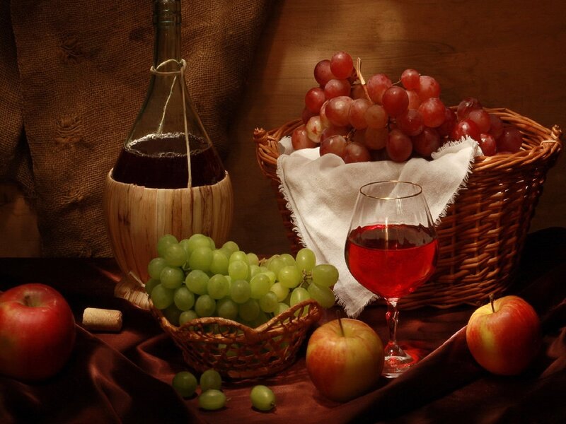 Grapes and Wine Still Life — Brown