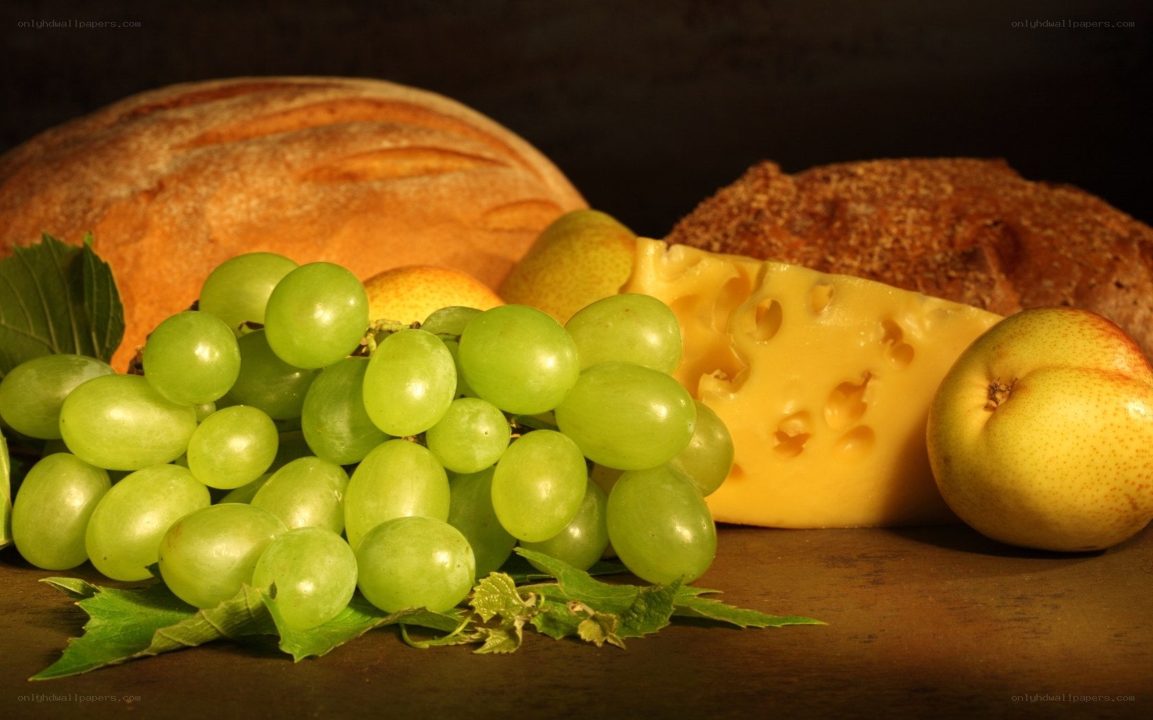 grapes, cheese, and bread