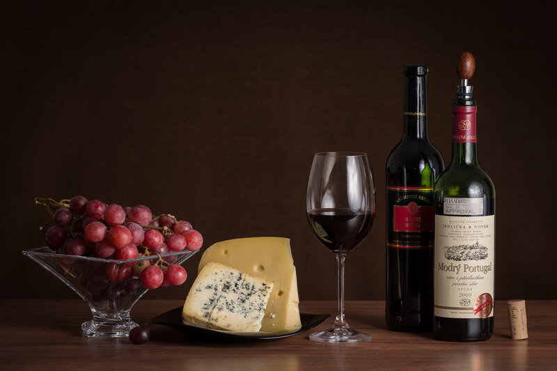 Grapes Cheese Wine — Brown
