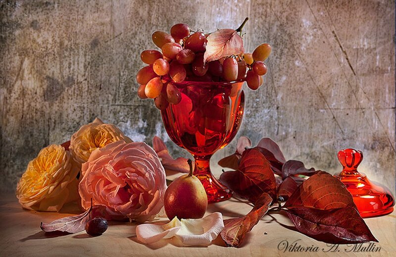 Grapes in Red Glass