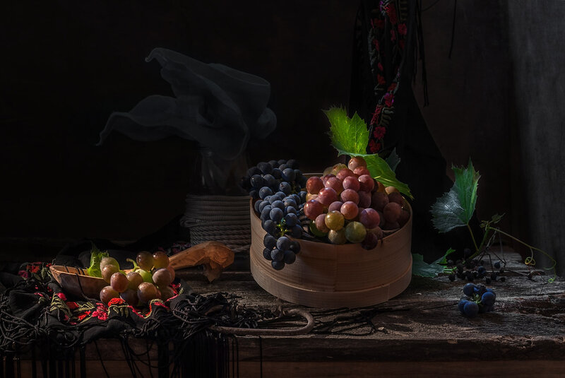 Grapes in Wooden Basket