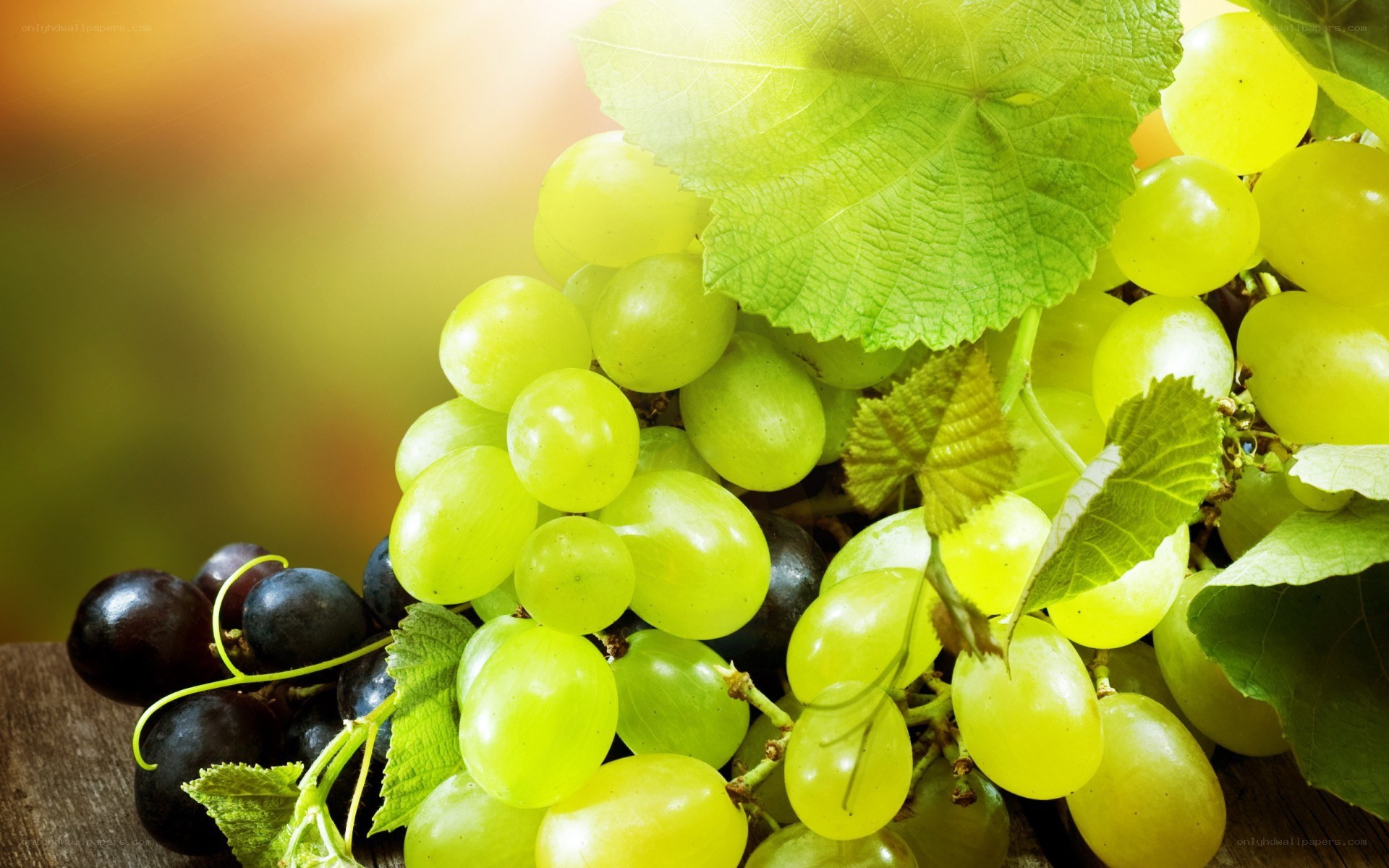 grapes on wooden surface