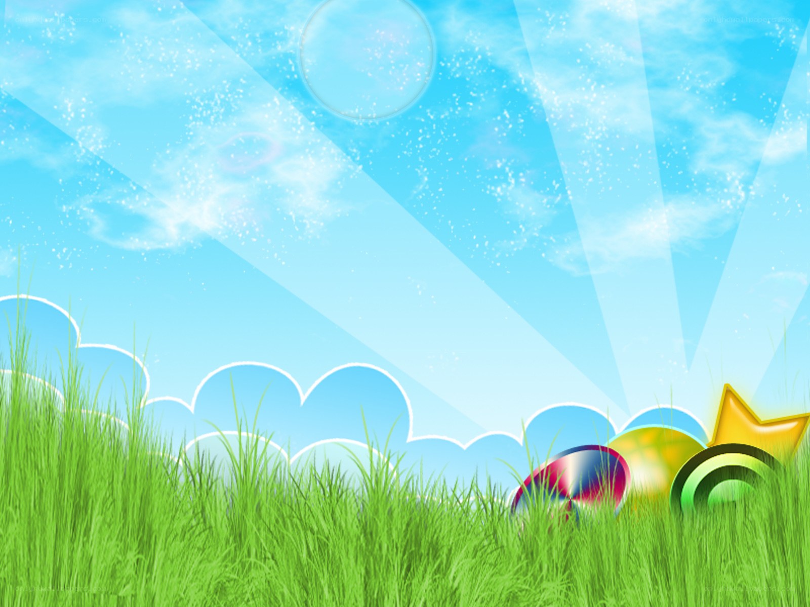 Grass and colorful objects