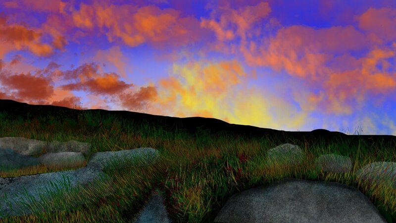 Grass and Rocks at Sunset — Purple