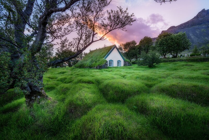 Grass-covered Church — Green