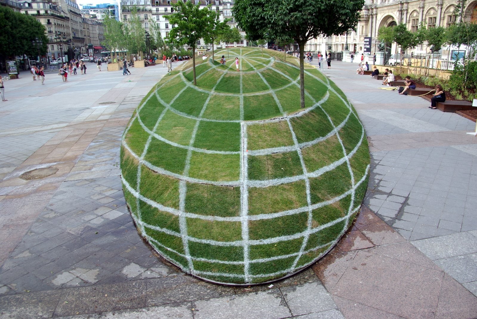 Grass-covered globe sculpture