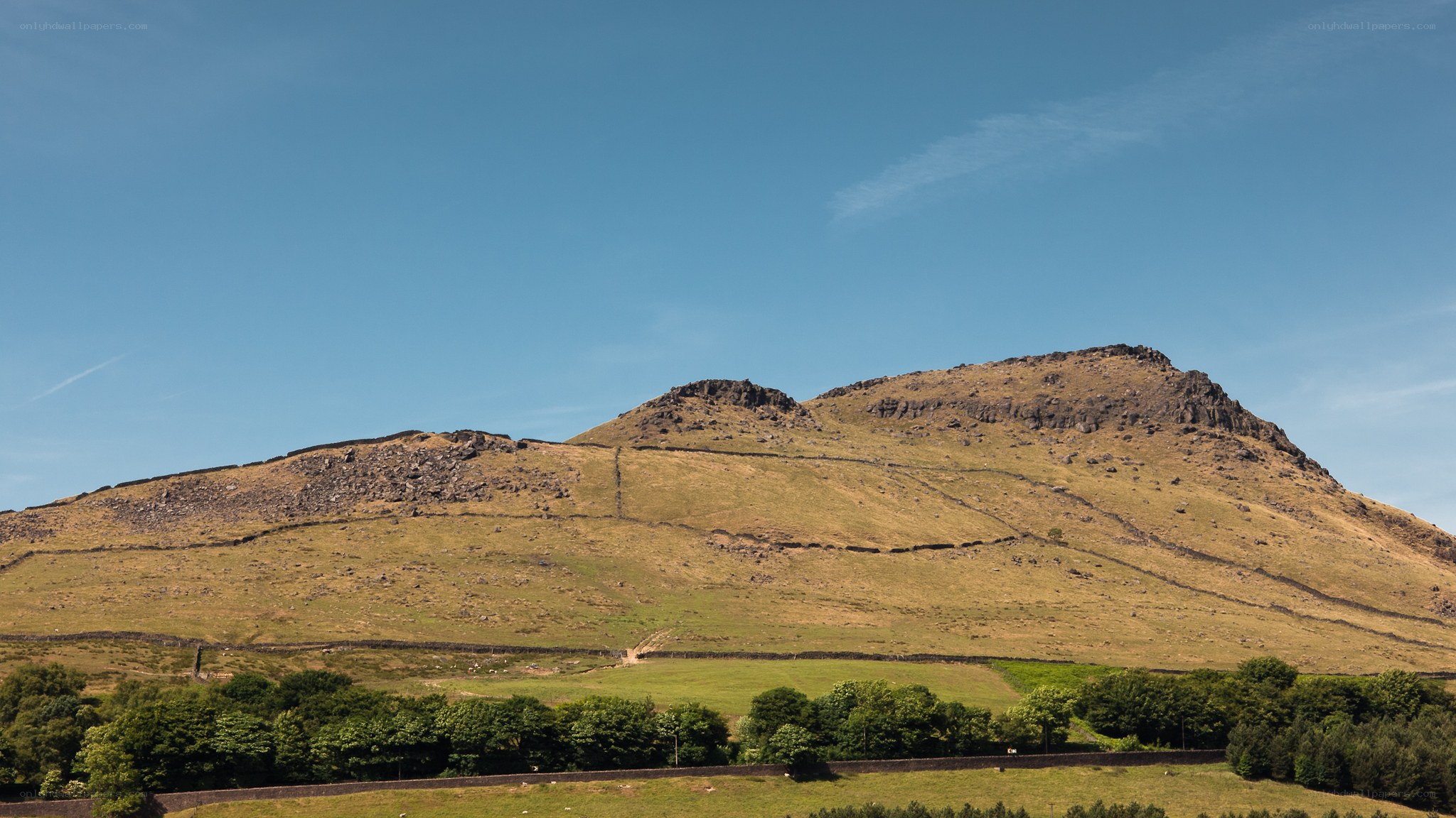 Grass-covered hill under blue sky