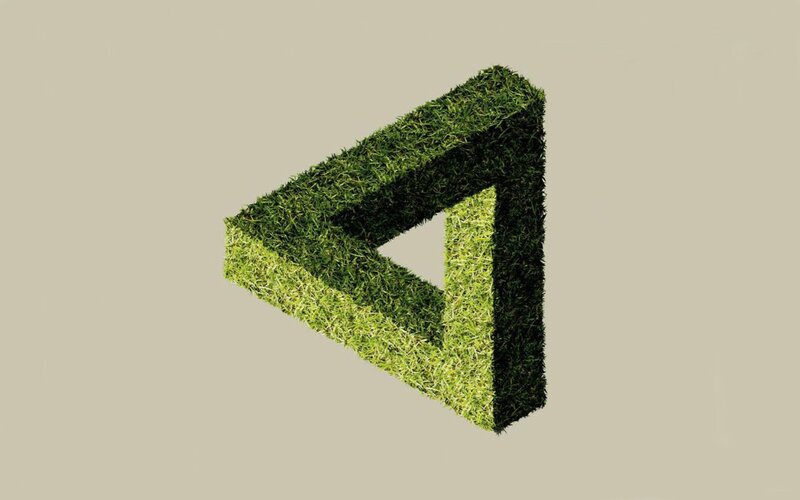 Grass-covered impossible triangle