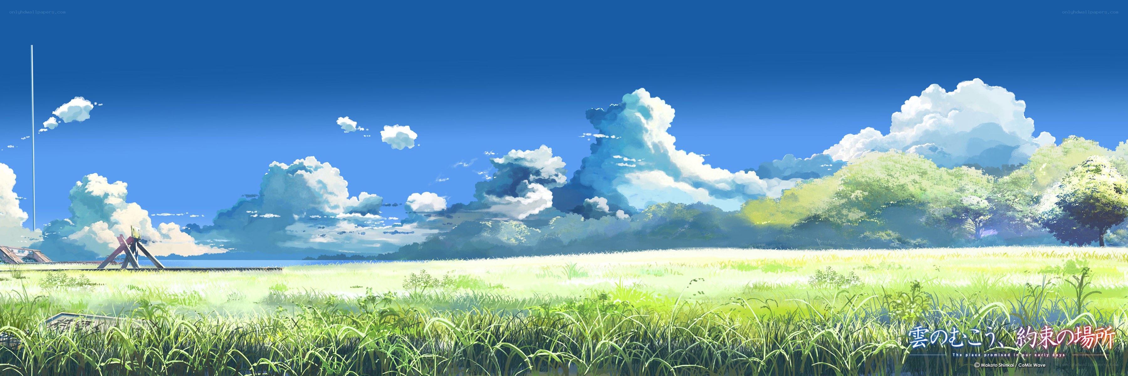Grass field under blue sky