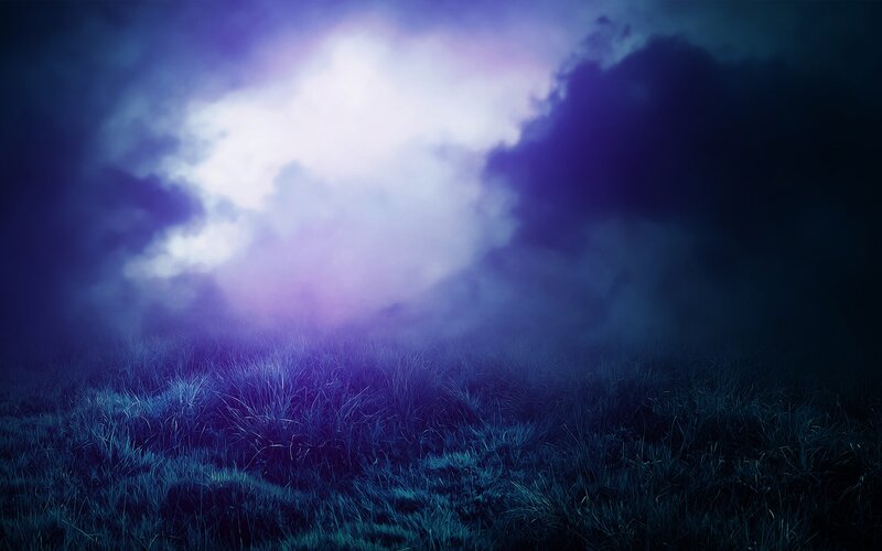 Grass Field under Purple Sky — Mysterious, Night