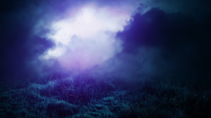 Grass Field under Purple Sky — Mysterious