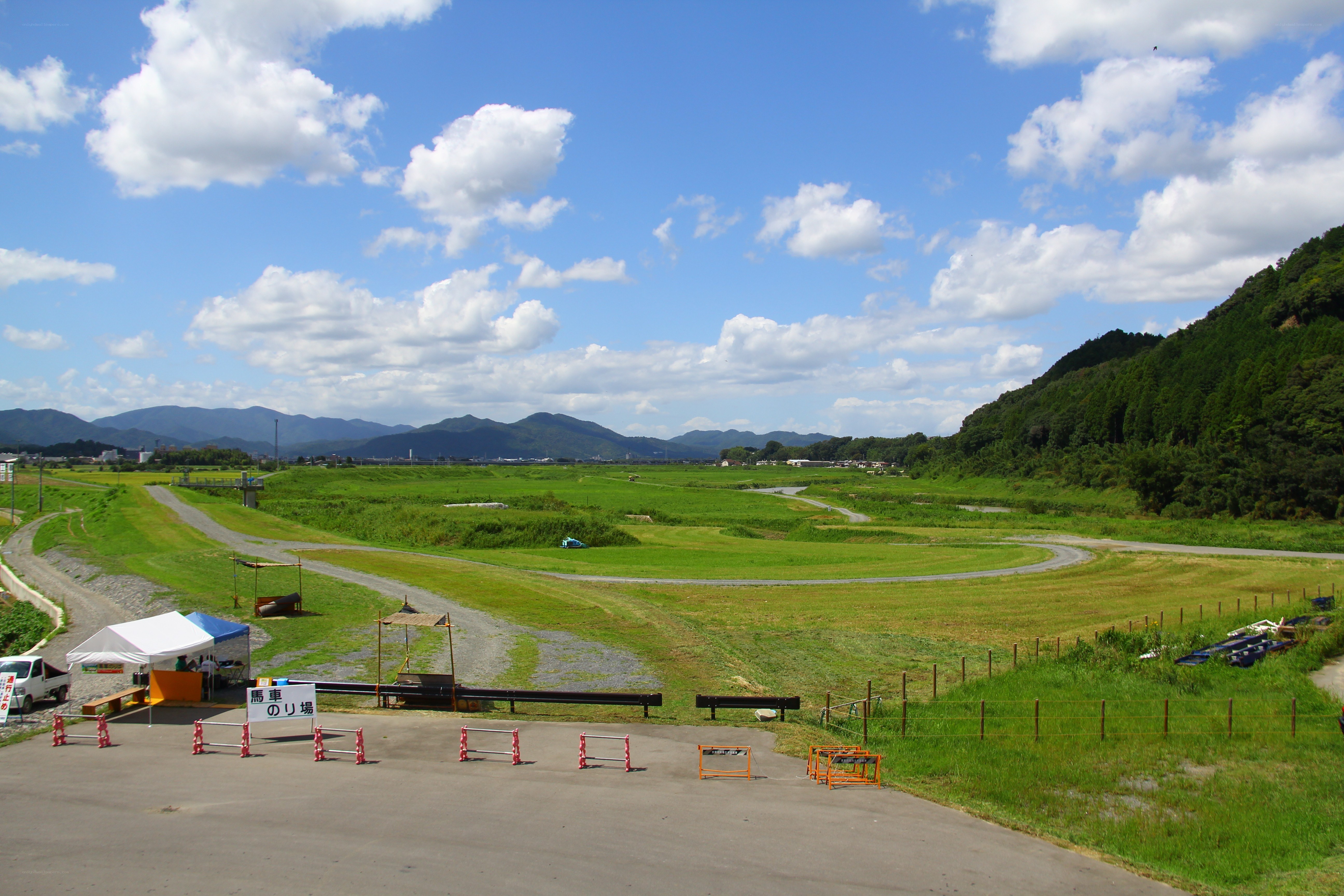 Grass field with mountains in background