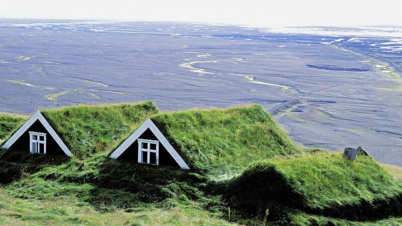 Grass-roofed houses in Iceland