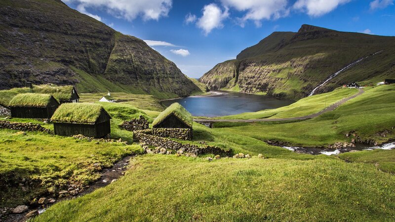 Grass-roofed Houses in Valley