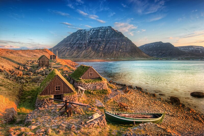 Grass-roofed Huts — Blue