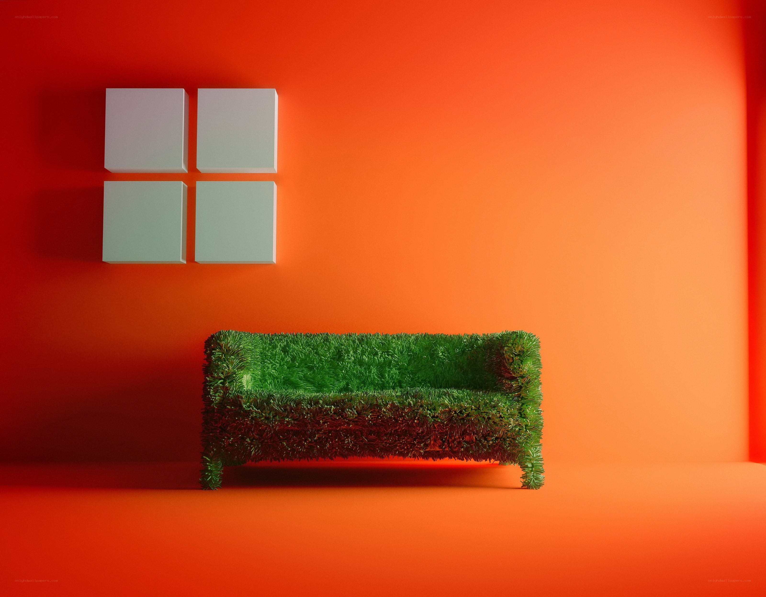 Grass sofa in orange room