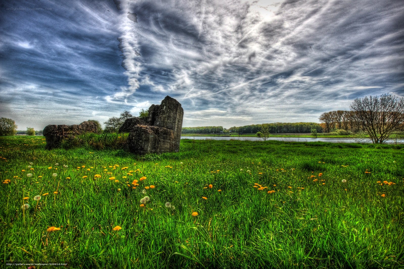 Grassy field with ancient stones