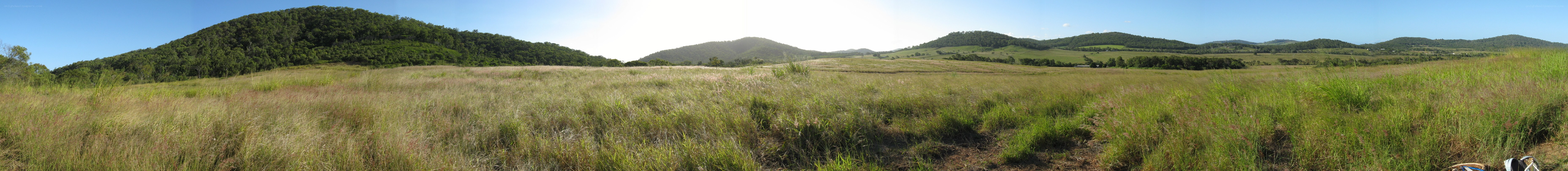 Grassy field with hills