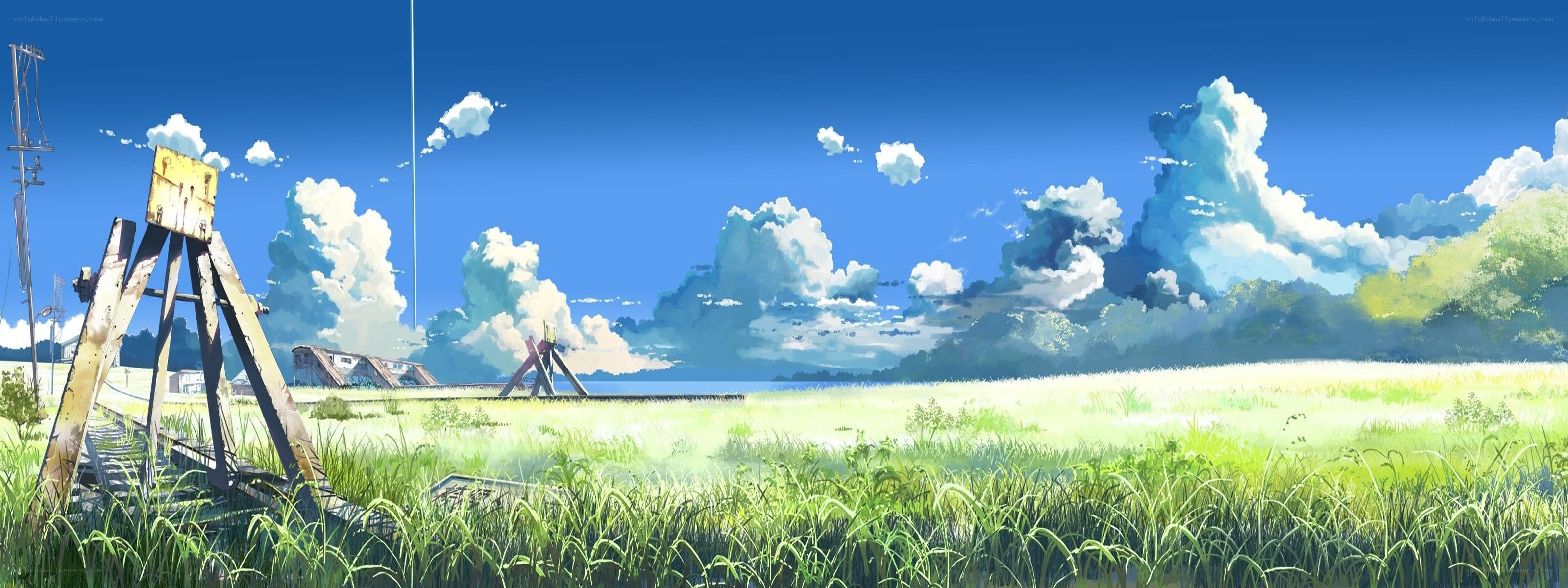 Grassy field with old railway