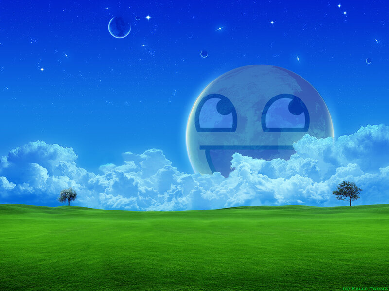 Grassy field with smiling moon