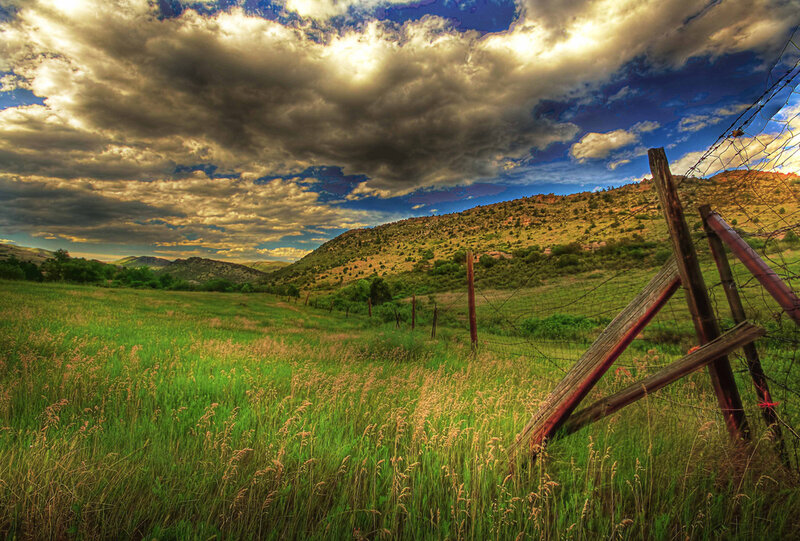 Grassy field with stormy sky