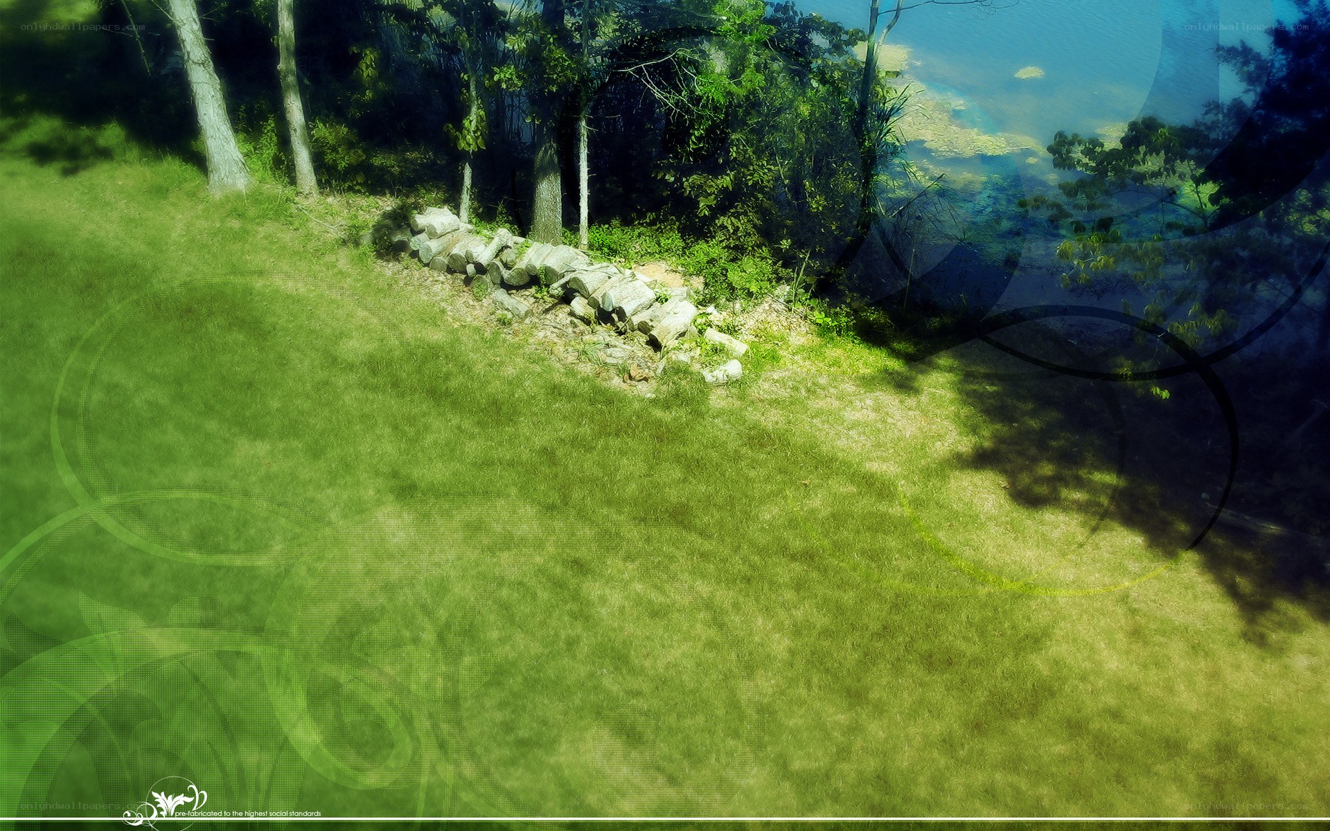 Grassy hill by the lake