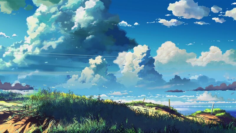 Grassy Hill Overlooking Sea — Blue, Serene