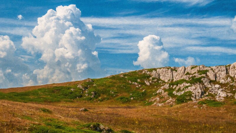 Grassy Hill with Clouds