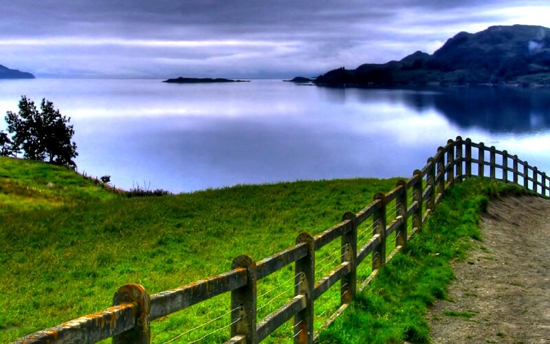 Grassy Hill with Wooden Fence