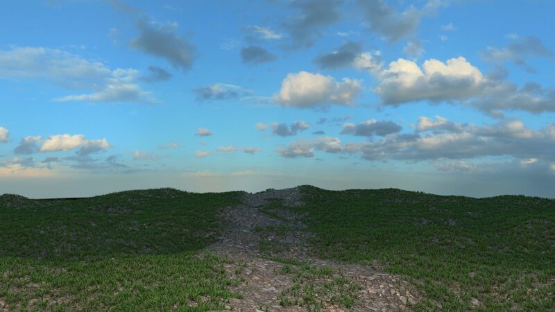 Grassy Hills under Cloudy Sky — Green