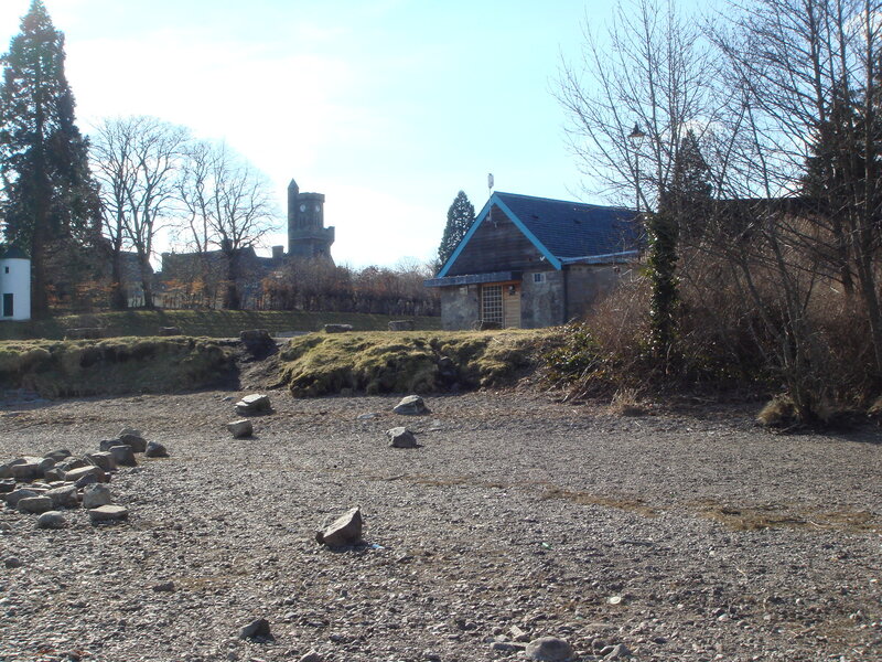 Gravel area near a stone building