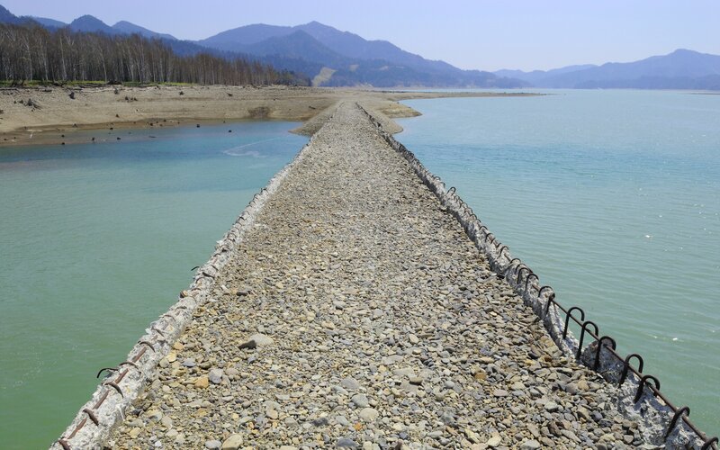 Gravel causeway in a lake