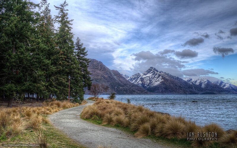 Gravel Path by Lake — Blue