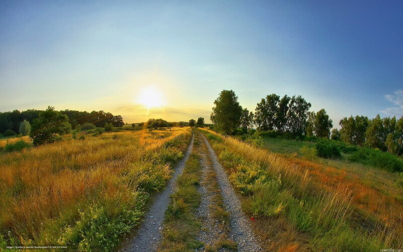 Gravel Path in Field — Blue, Serene, Sunset